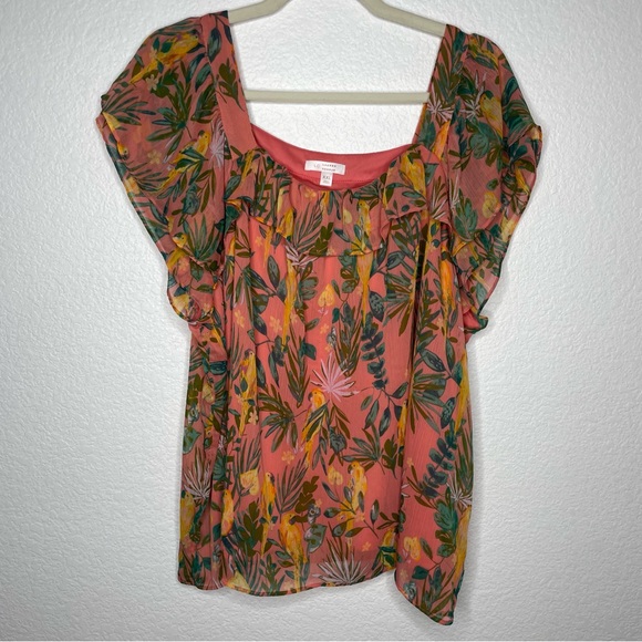 LC Lauren Conrad Women's Flutter Sleeve Peasant Top Nature Birds, XXL - Picture 3 of 11